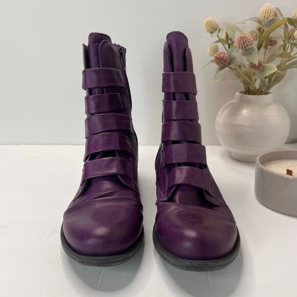 Miz Mooz Leighton Buttery Soft Leather Strapped Boots Purple Women's 11 NWOB - Picture 2 of 10